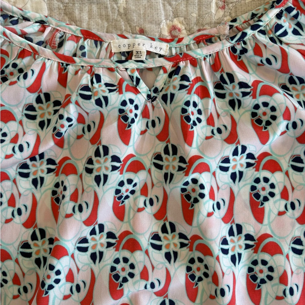Copper Key Women's Blouse - Red, Black, and White Pattern - Picture 2 of 9